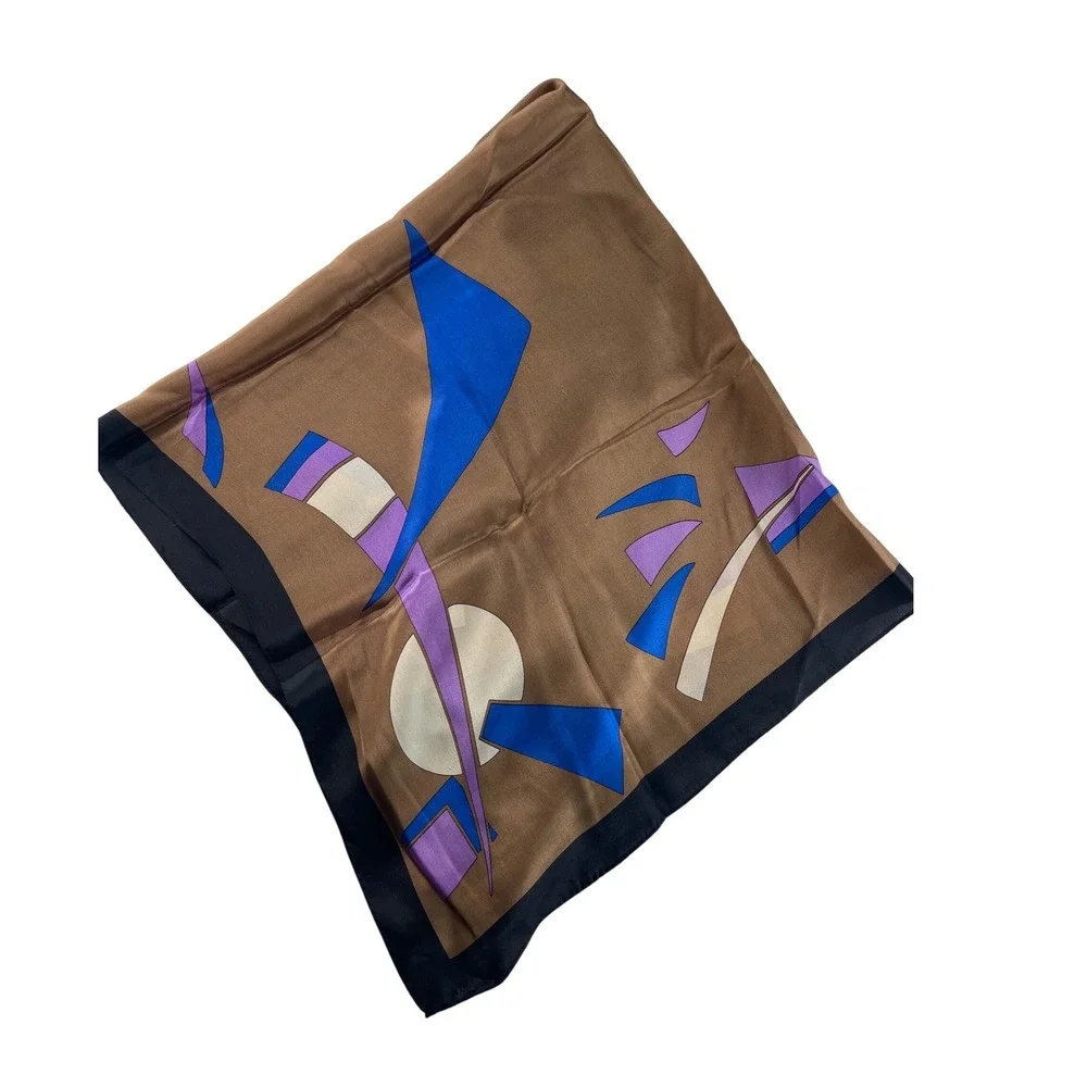 Women's Abstract Geometric Silk Square Scarf Brown Blue Purple Art‎ Print 31x31